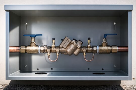 Backflow Prevention Testing A Complete Installed Preventer Inside A Clean Protective Enclosure Paired Shutoff Valves And Test Ports Clearly Visible For Initial Identification
