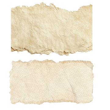 Torn Paper Texture Set PNG with Rough Edges and Beige Parchment Surface for Graphic Design Projects and Digital Collages Isolated on White Background