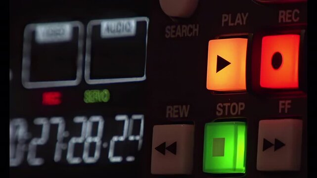 recording clip abstract close up shot of recording deck control buttons and timecode display background