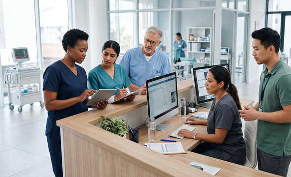 Diverse Healthcare Team Collaborating with Digital Medical Technology