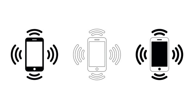 Mobile phone icon with radiating waves, symbolizing vibrate mode or wireless signal.