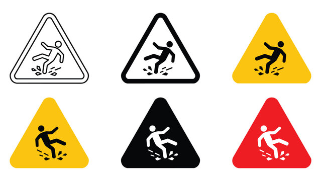 Slippery floor slip and fall hazard warning sign vector collection with diverse color combinations slippery triangle industrial illustration