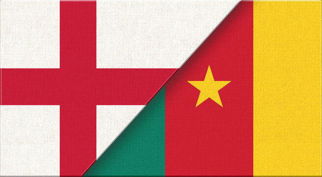Double flag of England and Cameroon on fabric texture - 3D illustration.