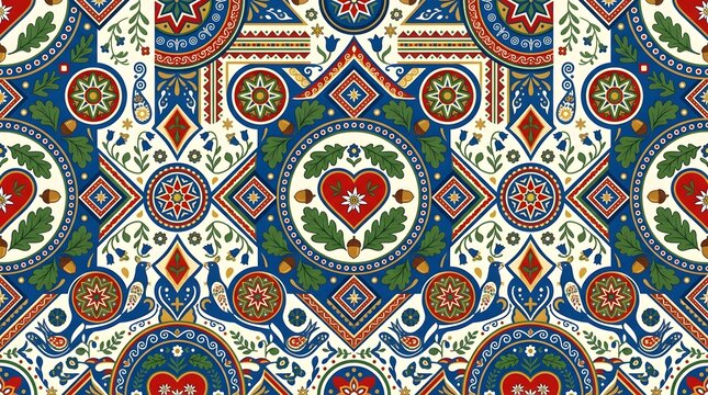 Bavarian traditional folk pattern seamless background with heart and floral elements folk art traditional design heart ornament german culture oktoberfest