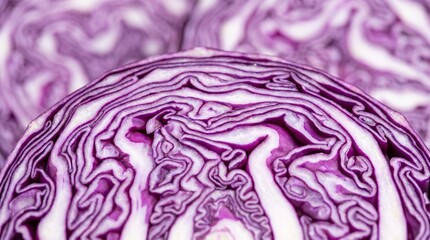 Obraz premium Fresh Red Cabbage Close Up with Vibrant Purple Leaves and Natural Vegetable Texture for Healthy Food, Salad, Organic Ingredient and Nutrition Background