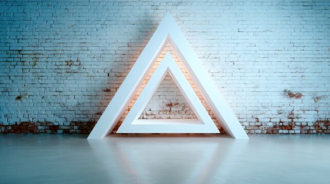 A fascinating display of geometric triangular shapes illuminated against a textured wall, merging creativity with modern architectural elements in a captivating design.
