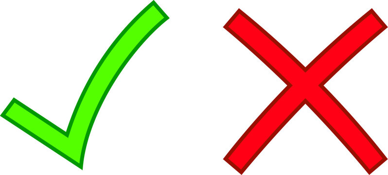 Green check mark and red cross symbols on white background
