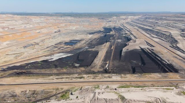 Hambach open pit mine operation area, coal mining lignite, industry, gigantic exavation of fossil fuels, damage to environment and ecosystem