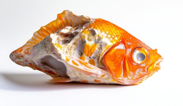 Decaying Orange Fish On White Background Close Up
