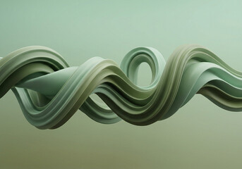 Abstract flowing green ribbon 3D render with smooth wavy lines and soft elegant curves. © AsmaAktaer