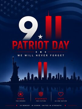 Patriot Day 9.11 Memorial Poster with Red Twin Towers Graphic