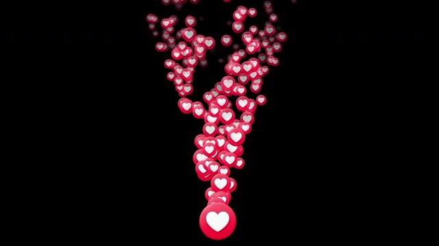 Social media love heart reaction stream upward motion