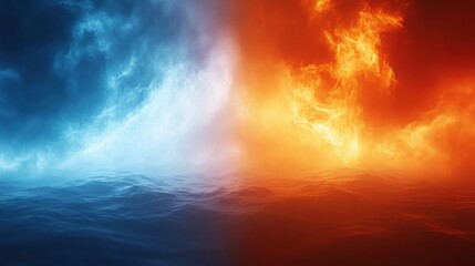 Obraz premium Contrasting fire and ice with fog and light rays blue