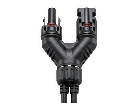 branch y connector for solar panel photovoltaic cable isolated on transparent background
