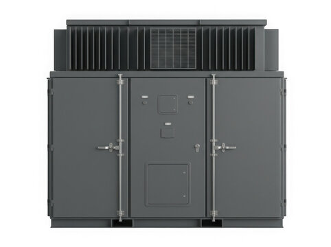 large industrial electrical power transformer distribution cabinet isolated on transparent background