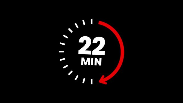 Countdown timer icons for 22 minutes in circular arrow animation. circle arrow refresh icon with 22 min timer icon animation. Timer 22 minutes countdown clock with circular arrow. 4k video