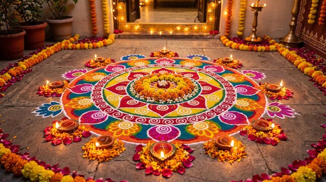 Colorful rangoli design with flowers