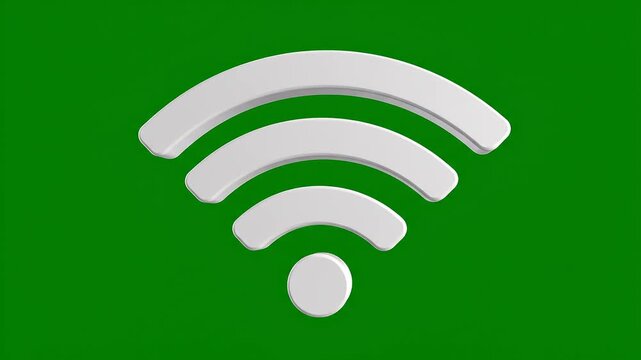 Close-up of a green computer screen displaying a white wireless network connection icon with three expanding arc lines.