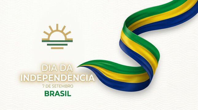 Brazil Independence Day greeting card, Dia da Independ&ecirc;ncia 7 de Setembro banner, wavy ribbon in national colors
