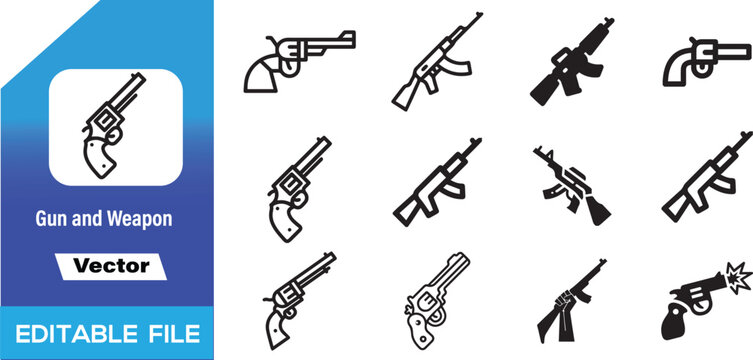 A collection of vector graphics showcasing abstract line art dancers, rockets, ammunition, bullets, bombs, guns, and various weaponry icons.

