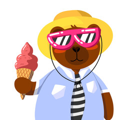 Cute bear wearing clothes and holding an ice cream  © Enggar
