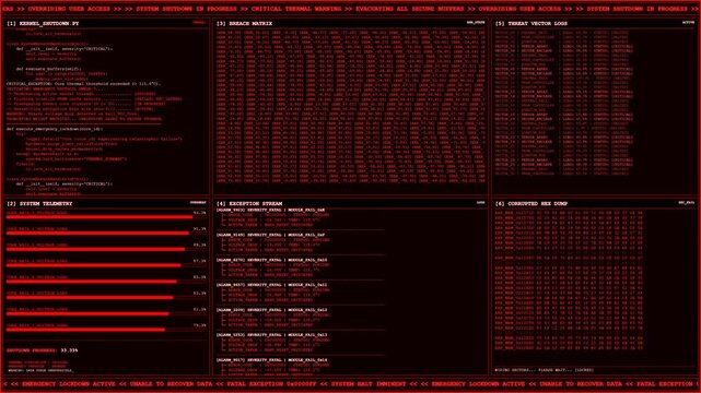 Kernel shutdown critical thermal breach cyberattack red screen.