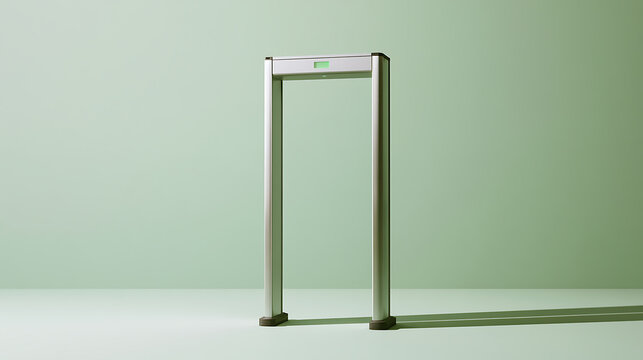 Metal detector gate for security checkpoint and access control in minimalist style with a clean background for commercial safety concepts