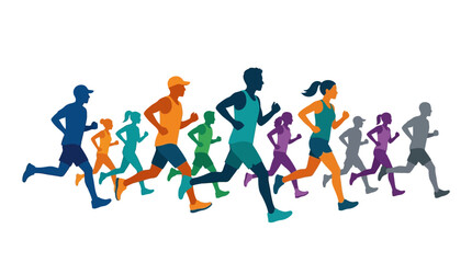 Fototapeta premium Colorful Silhouettes of People Running and Jogging Group