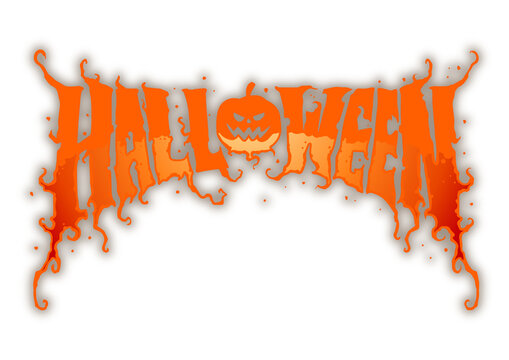 Halloween text logo in a scary pixel art style with bright orange melting paint effect