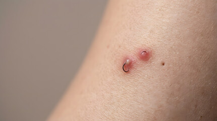 Naklejka premium Close-Up of Skin with Boil and Skin Infection