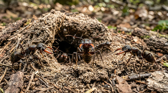 Close-up of an Ant Colony Entrance in Natural Environment