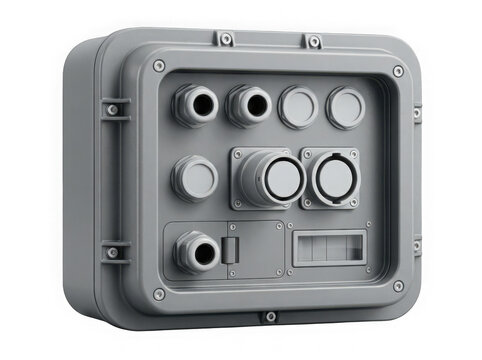 grey weatherproof electrical junction box outdoor enclosure isolated on transparent background