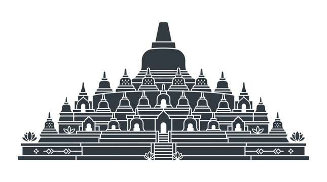 Silhouette illustration of the iconic Borobudur Temple in Indonesia.