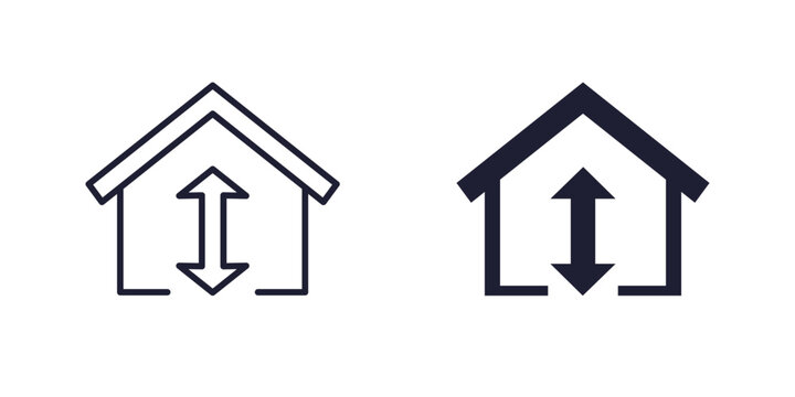 house height icon, line and solid design