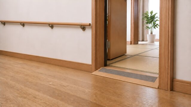 和室の段差を解消する廊下の木製ミニスロープ