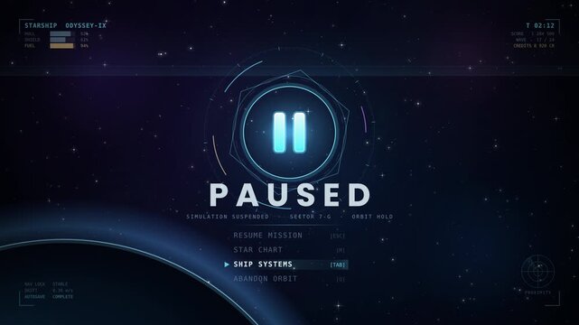 Paused game sign in technological concept in outer space background