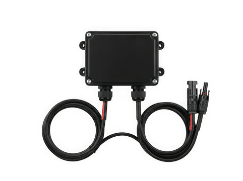 solar panel junction box with mc4 connectors and cables isolated on transparent background