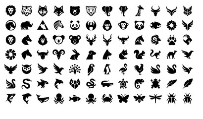 Obraz premium 80 minimalist geometric animal logo icons with abstract wildlife symbols for modern branding and vector design