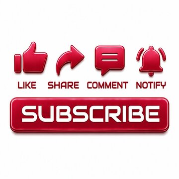 Pink subscribe button with social media interaction icons like, share, comment, notify