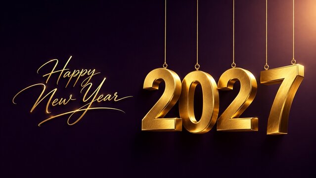 Elegant Golden 2027 New Year Hanging Numbers Greeting