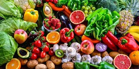 Variety of raw vegetables and fruits