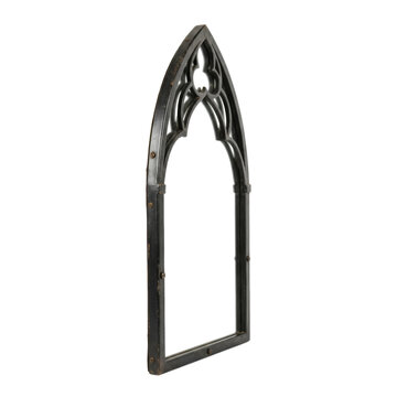 Gothic arch mirror frame with ornate metal detailing