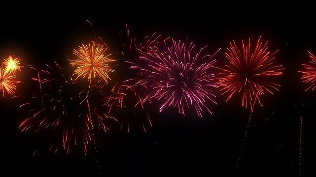 Fireworks particle with glowing red pink and orange sparks exploding on transparent background