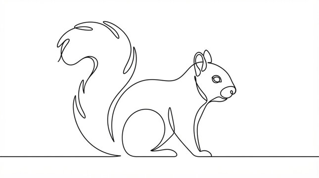 Continuous one line art squirrel minimalist woodland animal design