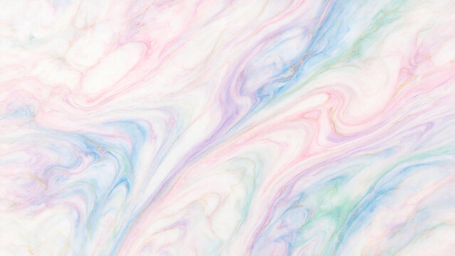Colorful marble texture background. Liquid swirls, epoxy resin art. White, pink, blue and green pastel tones. Abstract, creative, artistic, candy or bubble gum concept. Blurred, space for design