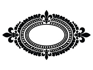 Vintage fleur de lis oval frame, ornate baroque border vector, elegant black filigree label for luxury branding and wedding stationery © Muhammad