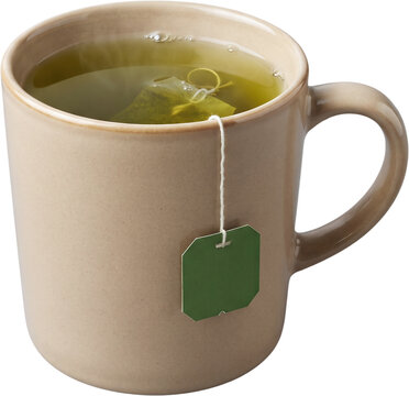 hot green tea mug with teabag tag cutout
