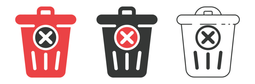Digital trash can delete remove icon set graphic illustration for file management, data deletion, document disposal and interface design