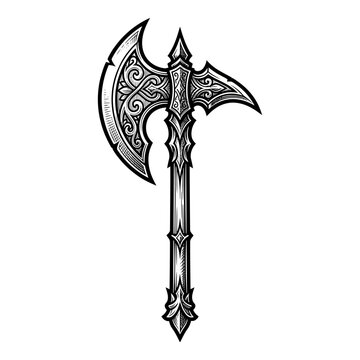 Intricately detailed fantasy battle axe with ornate engravings.