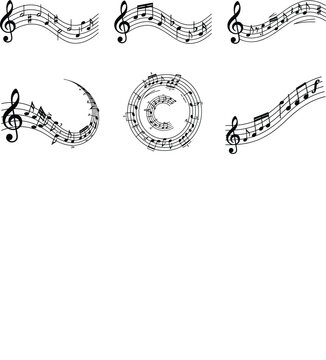 Wavy Musical Staff Vector Elements Pack Featuring Treble Clef and Melodic Notes for Artistic Audio and Song Backgrounds